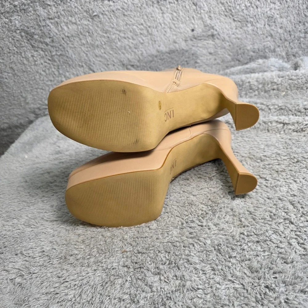 INC Platform Stiletto High Heel Ankle Boots Natural Tan Beige 10M NIB Statement!